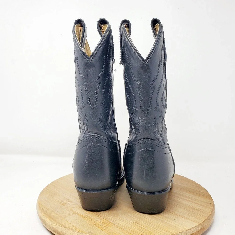 Smoky Boots Kids 10.5 Western Cowboy Black Leather R Style Boys‎ Girls Shoes